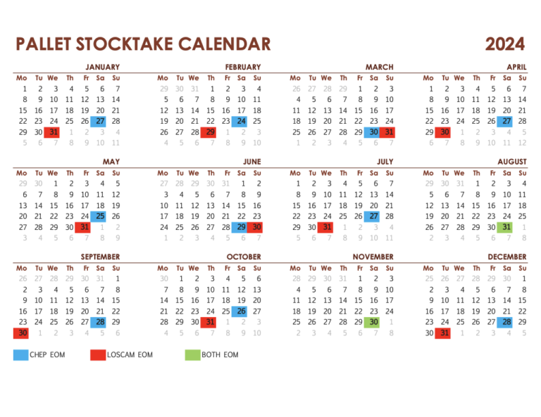 Pallet Chep Calendar